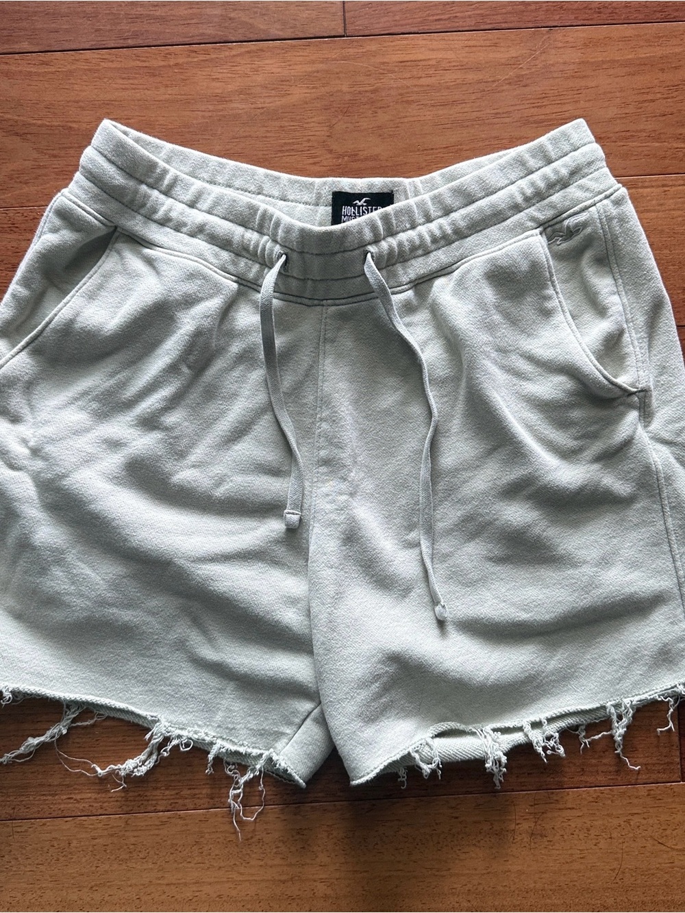 Hollister light green Drawstring Frayed Hem Shorts, small